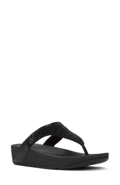Fitflop Flowrise Rhinestone Wedge Flip Flop In Black