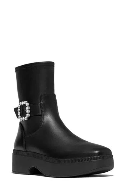 Fitflop F-luma Crystal Buckle Leather Bootie In Black