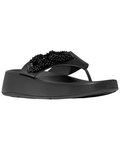 Fitflop F-mode Beaded Chain Leather Toe Post Sandal In Black