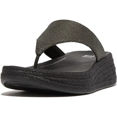 Fitflop F-mode Espadrille Glitz-canvas Womensblack Thong Sandals Zogg2891 In Black