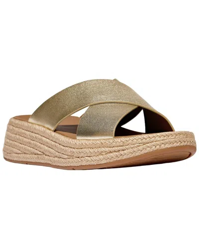 Fitflop F-mode Espadrille Leather Flatform Cross Slide In Animal Print