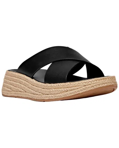 Fitflop F-mode Espadrille Leather Flatform Cross Slide In Black