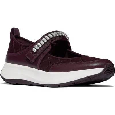 Fitflop F-mode Flow Crystal Strap Quilted Mary Jane Sneaker In Purple