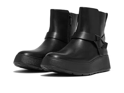 Fitflop F-mode Folded-knot Leather Flatform Short Boots In Black