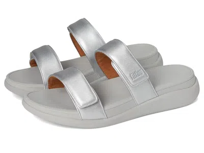 Fitflop F-mode Go Adjustable Flatform Two-bar Slides In Silver