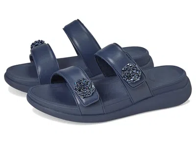 Fitflop F-mode Go Beadie-button Adj. Flatform 2-bar Slides In Blue