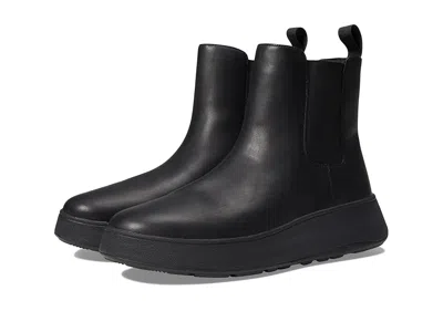Fitflop F-mode Leather Flatform Chelsea Boots In Black