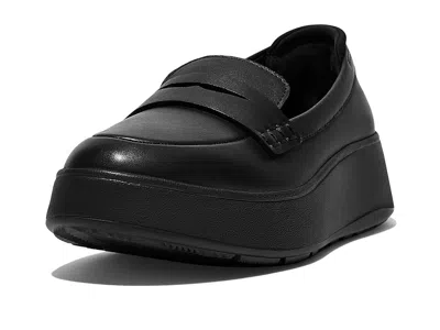 Fitflop F-mode Leather Flatform Penny Loafers In Black