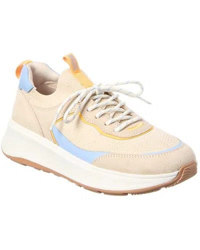 Fitflop F-mode Suede/knit Flatform Slip-on Laced Sneaker In Neutral