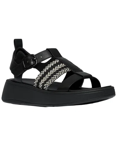 Fitflop F-mode V Weave/leather Fisherman Sandal In Black