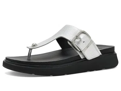 Fitflop Gen Ff Buckle Tumbled Leather Toe Post Sandals In Silver