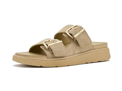 Fitflop Gen Ff Buckle Two Bar Suede Slides In Brown
