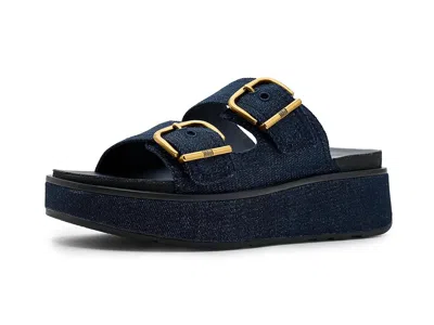 Fitflop Gen Ff Max Buckle Two Bar Denim Slides In Blue