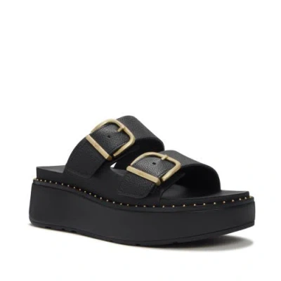 Fitflop Gen Ff Max Buckle Tumbled Leather Two Bar Slides In Black