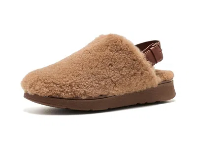 Fitflop Gen-ff Shearling Back-strap Mules Women's Flat Shoes Terracotta Tan: 8 M (b), Leather In Multi