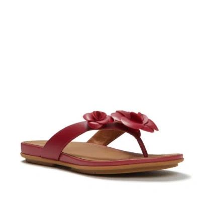 Fitflop Gracie Flower Leather Flip-flops In Red