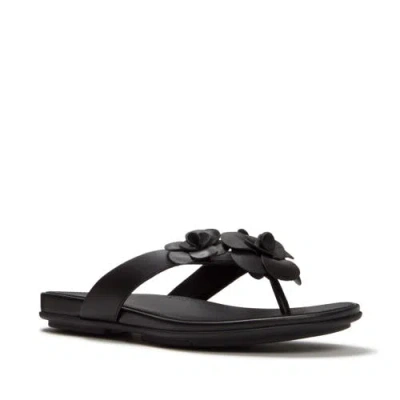 Fitflop Gracie Flower Leather Flip-flops In Black