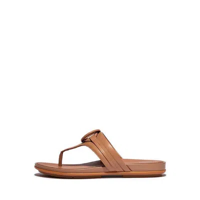 Fitflop Gracie Fs9-a21 Thong Sandals Women's Tan Rubber-circlet Leather Toe-post
