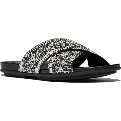 Fitflop Gracie Woven Slide Sandal In Black,ivory Mix