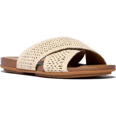 Fitflop Gracie Woven Slide Sandal In Deep Tan,ivory