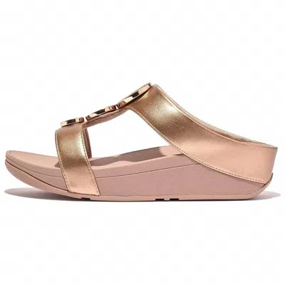 Fitflop Halo Bead-circle Metallic H-bar Slide Sandal In Rose Gold