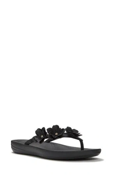 Fitflop Iqushion Flower Flip Flop In Black