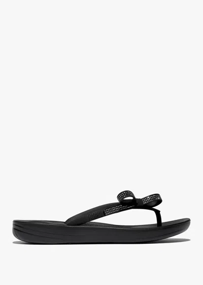Fitflop Iqushion Glitz Bow Black Flip Flops