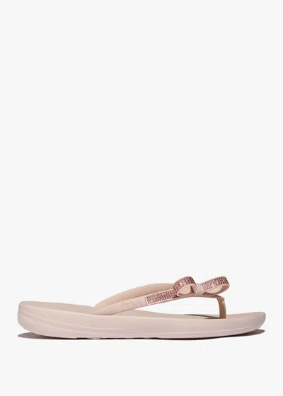 Fitflop Iqushion Glitz Bow Nude Rose Flip Flops In Pink