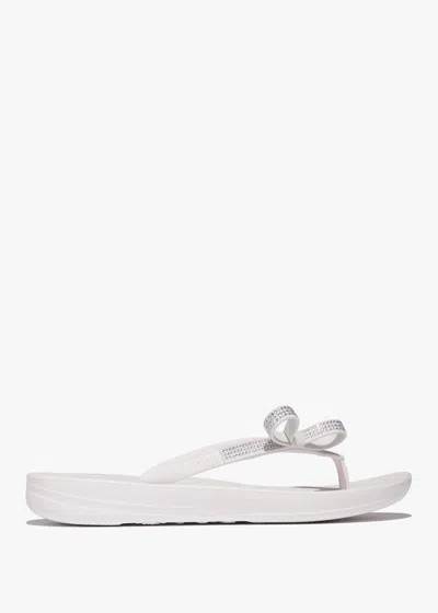 Fitflop Iqushion Glitz Bow Urban White Flip Flops