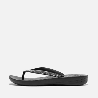 Fitflop Iqushion Sparkle Flip Flops Women's Black Toe Post Sandals Rhs6222