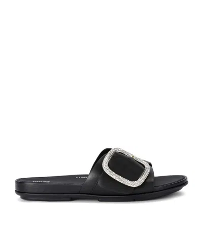 Fitflop Leather Crystal-buckle Gracie Slides In Black