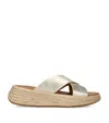 Fitflop Leather F-mode Flatform Slides In Metallic