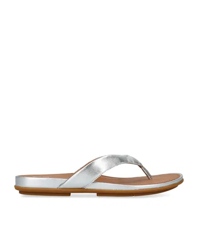 Fitflop Leather Gracie Flip Flops In Silver