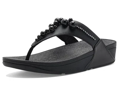 Fitflop Lulu Beaded Toe Post Sandals Women's Wedge Shoes All Black: 8 M (b)