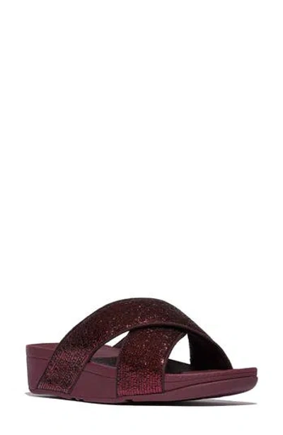 Fitflop Lulu Crinkled-shimmer Cross Slides In Purple