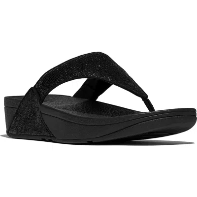 Fitflop Lulu Crinkled-shimmer Toe-post Sandals In Black