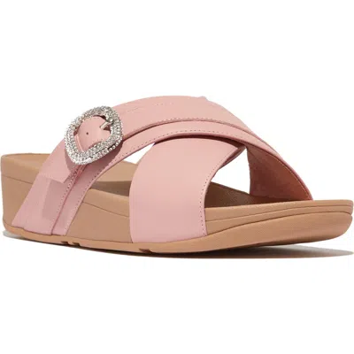 Fitflop Lulu Crystal Buckle Platform Slide Sandal In Pink