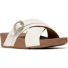Fitflop Lulu Crystal Buckle Platform Slide Sandal In Urban White