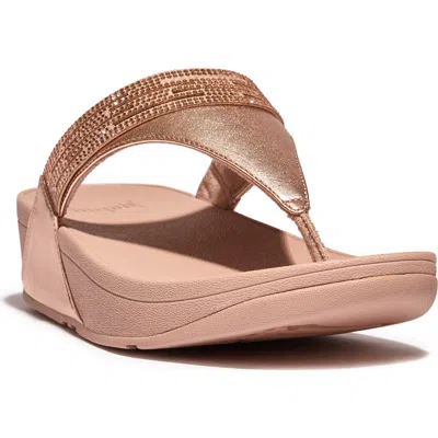 Fitflop Lulu Crystal Leather Wedge Sandal In Rose Gold
