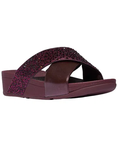 Fitflop Lulu Crystal Mix Metallic Cross Slide In Burgundy