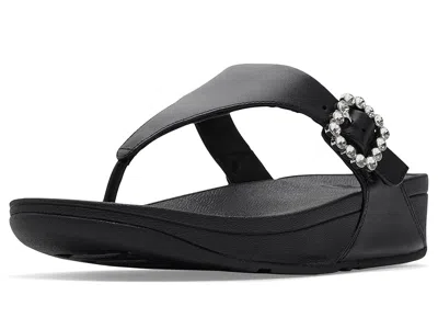 Fitflop Lulu Crystal-buckle Leather Toe-post Sandals In Black