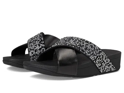 Fitflop Lulu Crystal-mix Metallic Cross Slides In Black