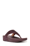 Fitflop Lulu Embellished Platform Wedge Flip Flop In Metallic Mauve Wine