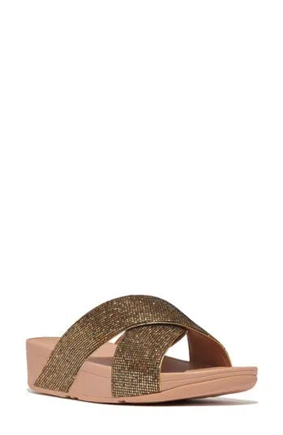Fitflop Lulu Glitterball Platform Wedge Slide Sandal In Gold