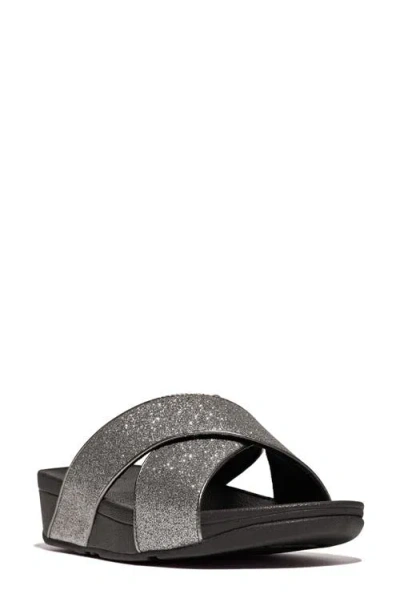 Fitflop Lulu Glitterdust Platform Wedge Slide Sandal In Pewter