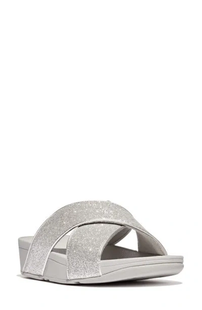 Fitflop Lulu Glitterdust Platform Wedge Slide Sandal In Silver