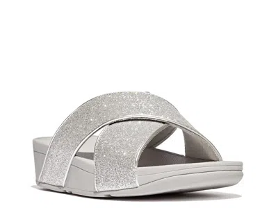 Fitflop Lulu Glitterdust Wedge Sandal In Silver