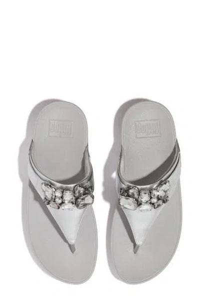 Fitflop Lulu Jewel Deluxe Leather Wedge Sandal In Silver