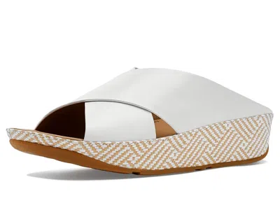 Fitflop Lulu Lux Graphic-weave Leather Cross Slides In White