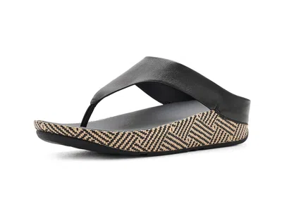 Fitflop Lulu Lux Graphic-weave Leather Toe-post Sandals Women's Wedge Shoes Black: 6 M (b)